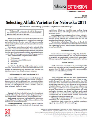 Selecting Alfalfa Varieties for Nebraska -- 2011