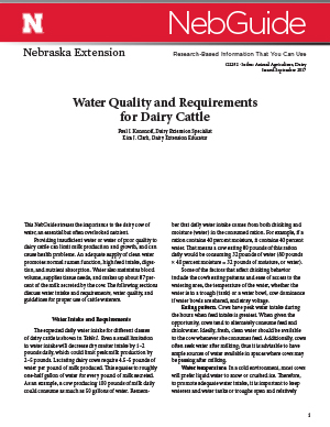 Water Quality and Requirements for Dairy Cattle (G2292)