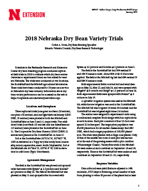 2018 Nebraska Dry Bean Variety Trials